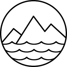 circle with mountains and water design